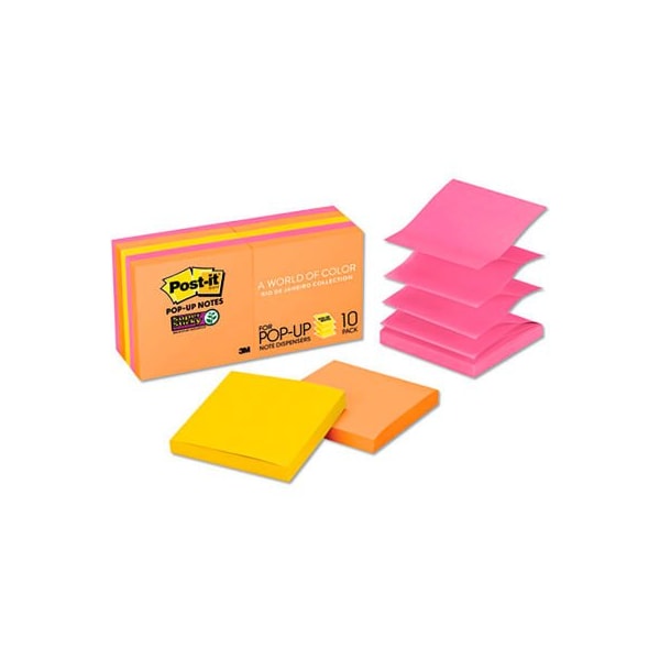 Post-it Pop-up Notes Super Sticky Pop-Up Notes Rio de Janeiro, 3" x 3", 90 Sheets, 10/Pack